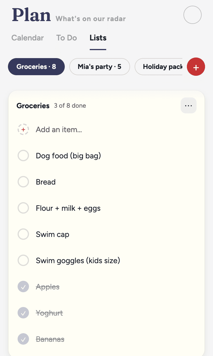 To-dos and lists in the Fred app.